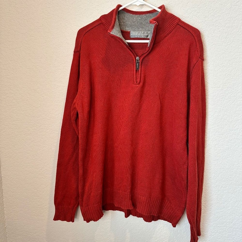 Men’s Oscar de la Renta Red 100% Cotton Quarter Zip Sweater - Size Large - EUC